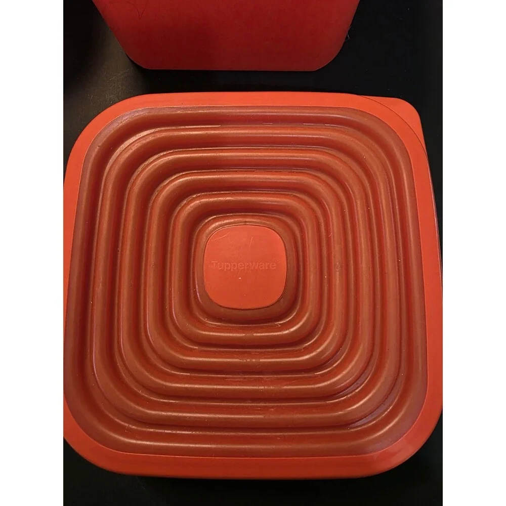 Vintage Tupperware Servalier One Touch Canister Set Orange Accordion Lids 4 Pc